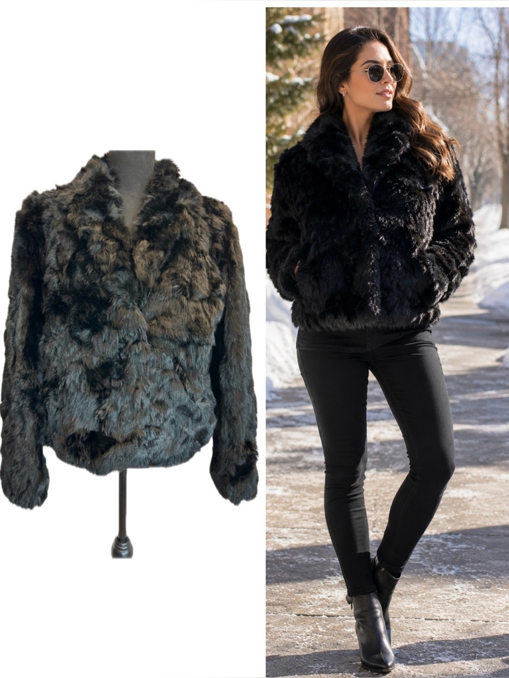 Mademoiselle Women's Black rabbit Fur short Jacket Luxurious Winter Coat Sz M